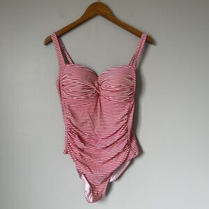 Nip Tuck Swim One Piece Swimsuit Red White Stripes Multi Fit Cup Women's Size 10